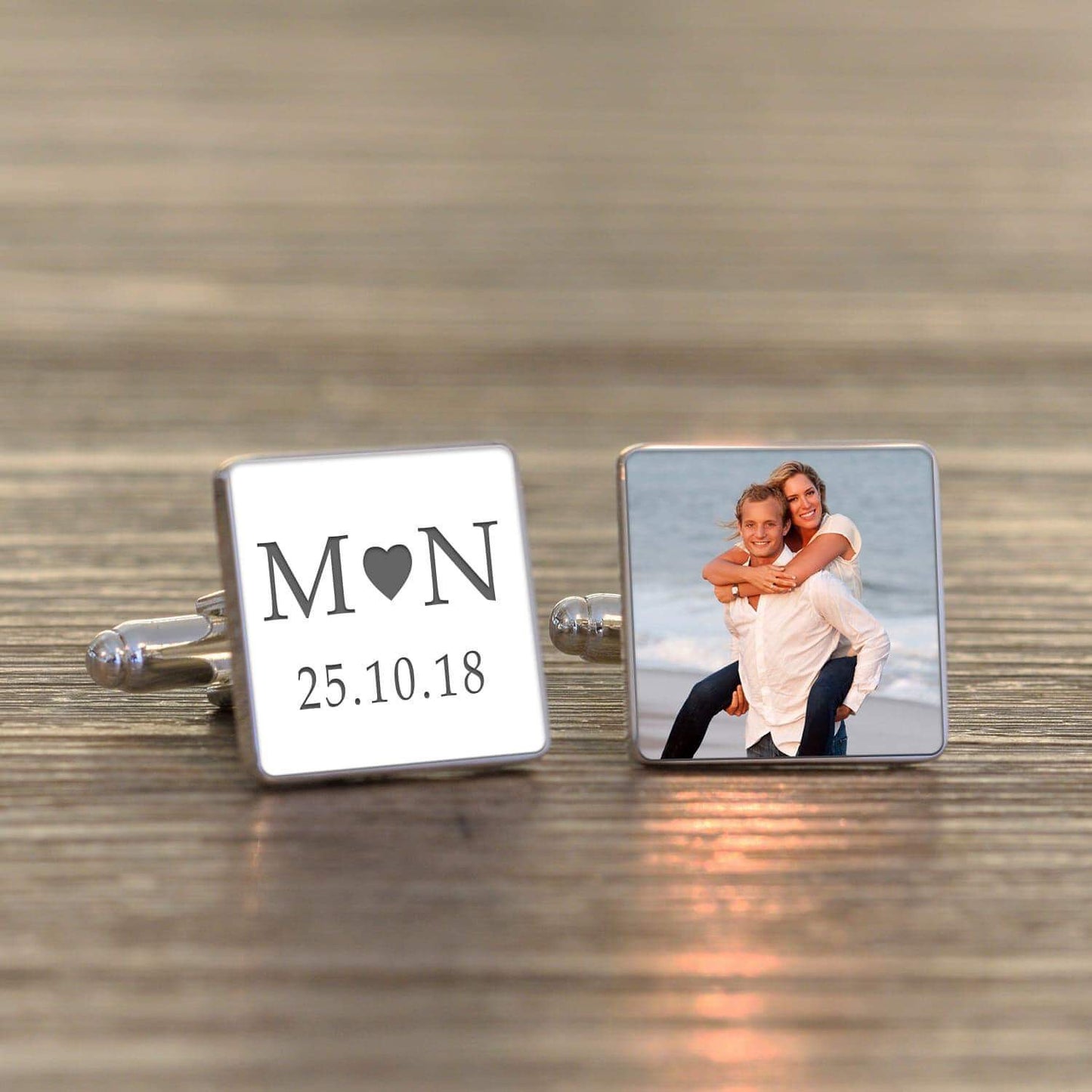 Personalised Initials Date Love Photo Cufflinks - Myhappymoments.co.uk