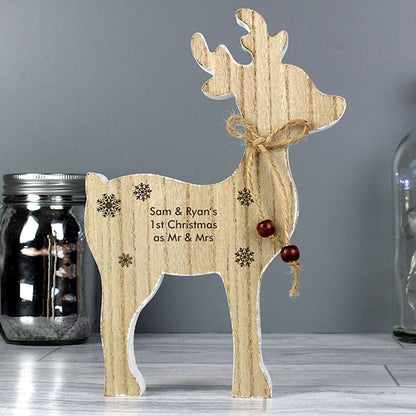 Personalised Rustic Wooden Reindeer Christmas Decoration - Myhappymoments.co.uk