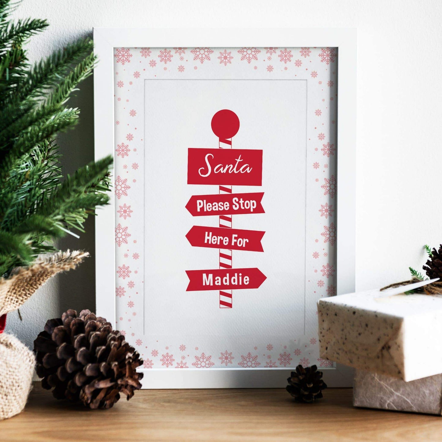 Personalised Santa Please Stop Here A4 Framed Print