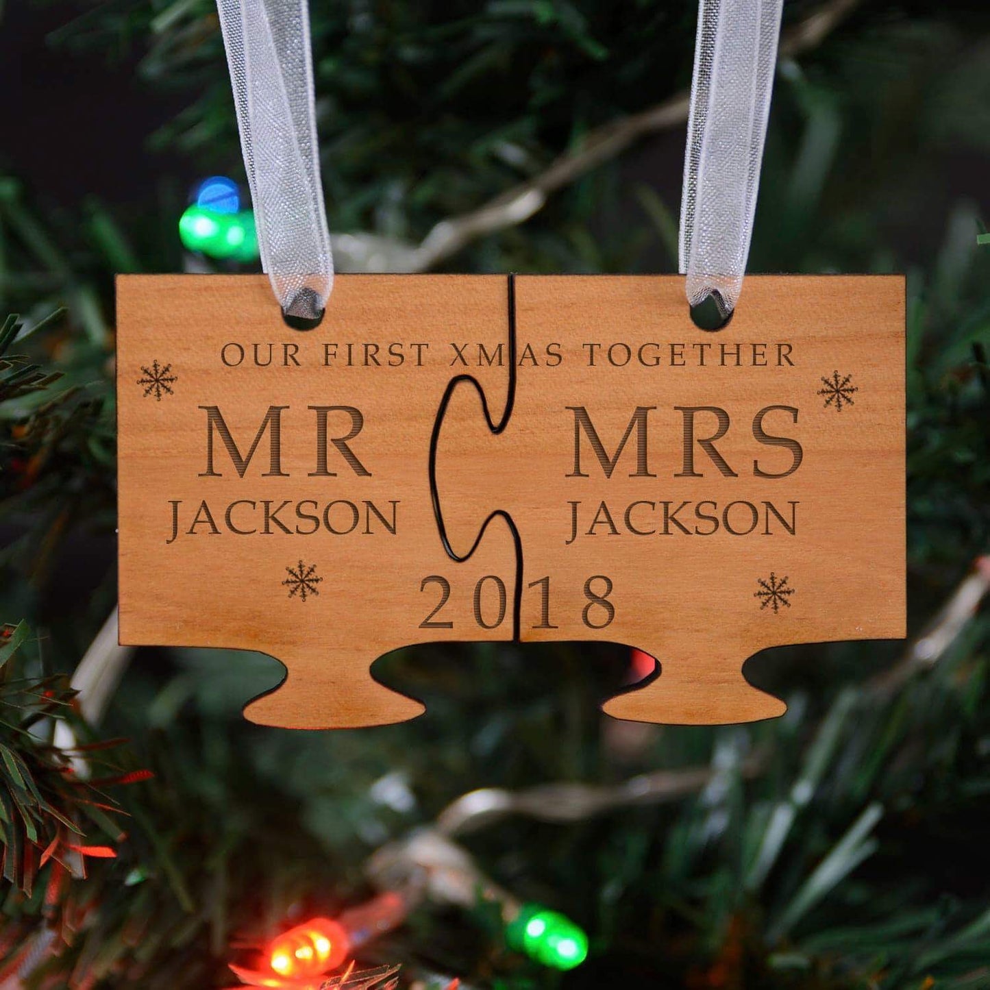 Personalised Our First Xmas Together Jigsaw Pieces Decoration - Myhappymoments.co.uk