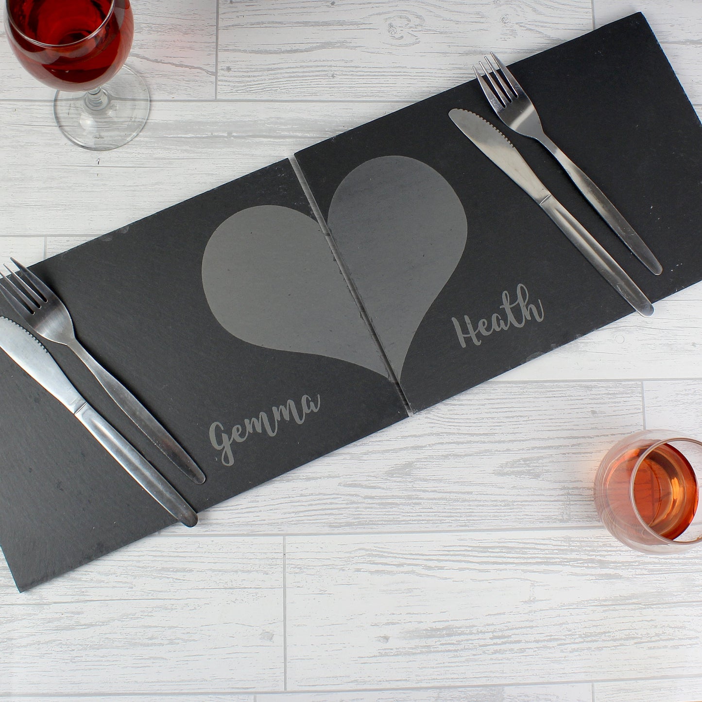 Personalised Two Hearts Slate Placemat Set