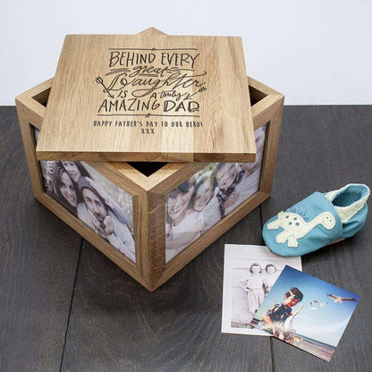 Personalised A Truly Amazing Dad Oak Photo Keepsake Box - Myhappymoments.co.uk