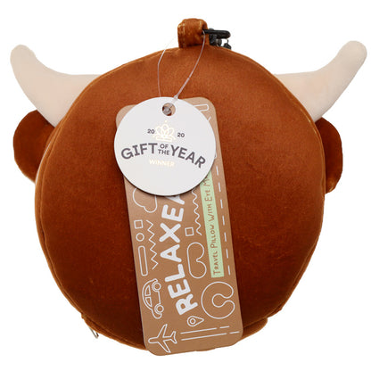 Relaxeazzz Highland Coo Cow Round Plush Travel Pillow & Eye Mask