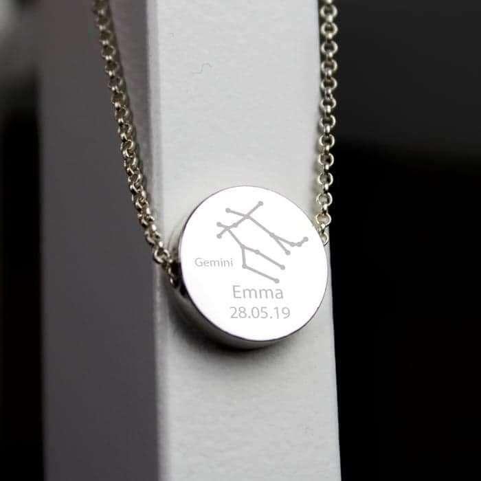 Personalised Gemini Zodiac Star Sign Silver Tone Necklace (May 21st - June 20th) - Myhappymoments.co.uk