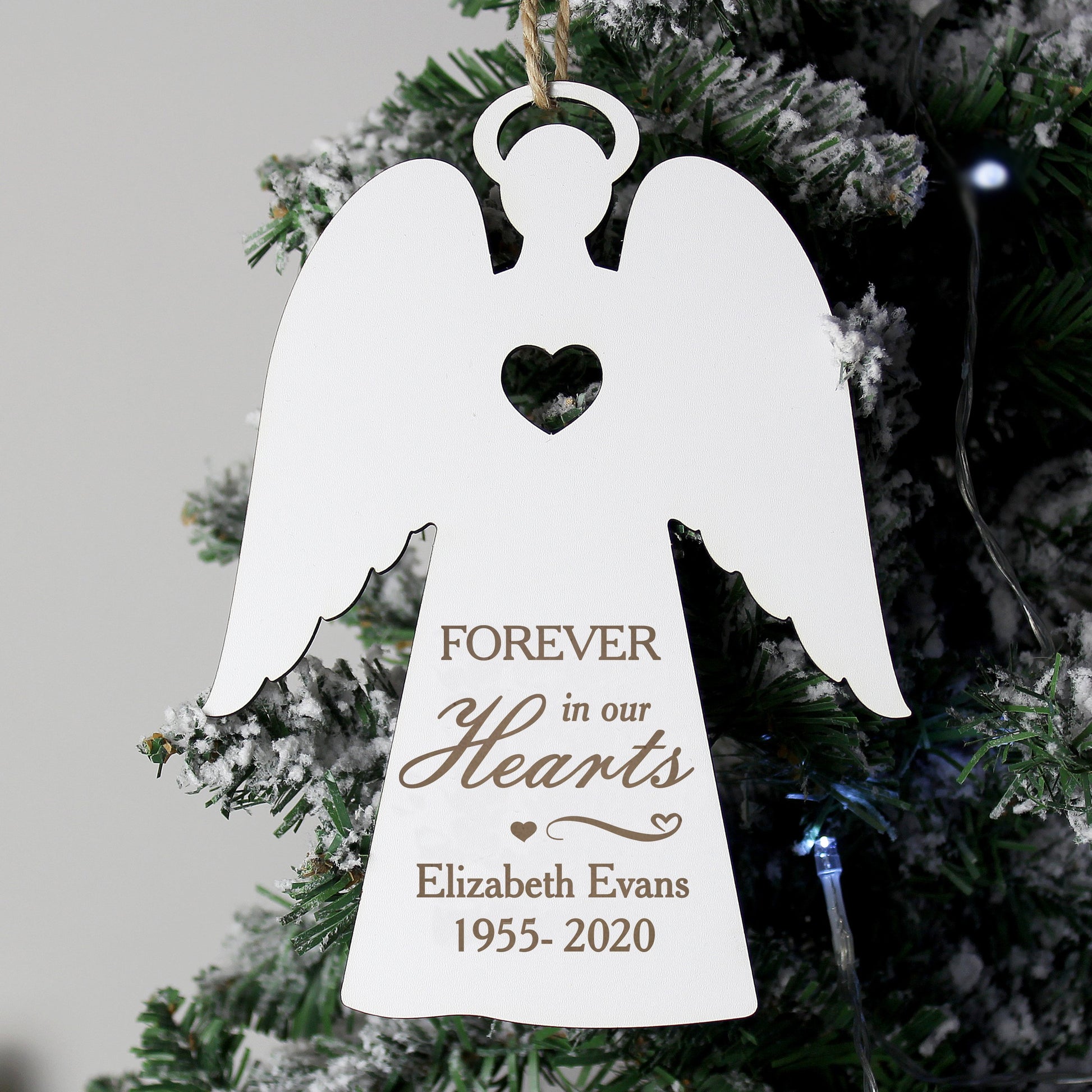 Personalised 'Forever In Our Hearts' White Wooden Angel