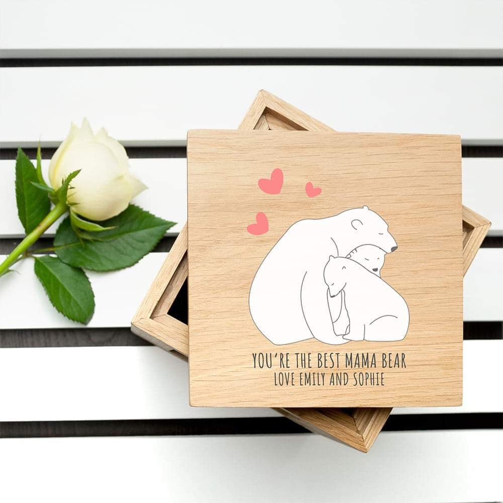 Personalised The Best Mama Bear Oak Photo Cube Keepsake Box - Myhappymoments.co.uk