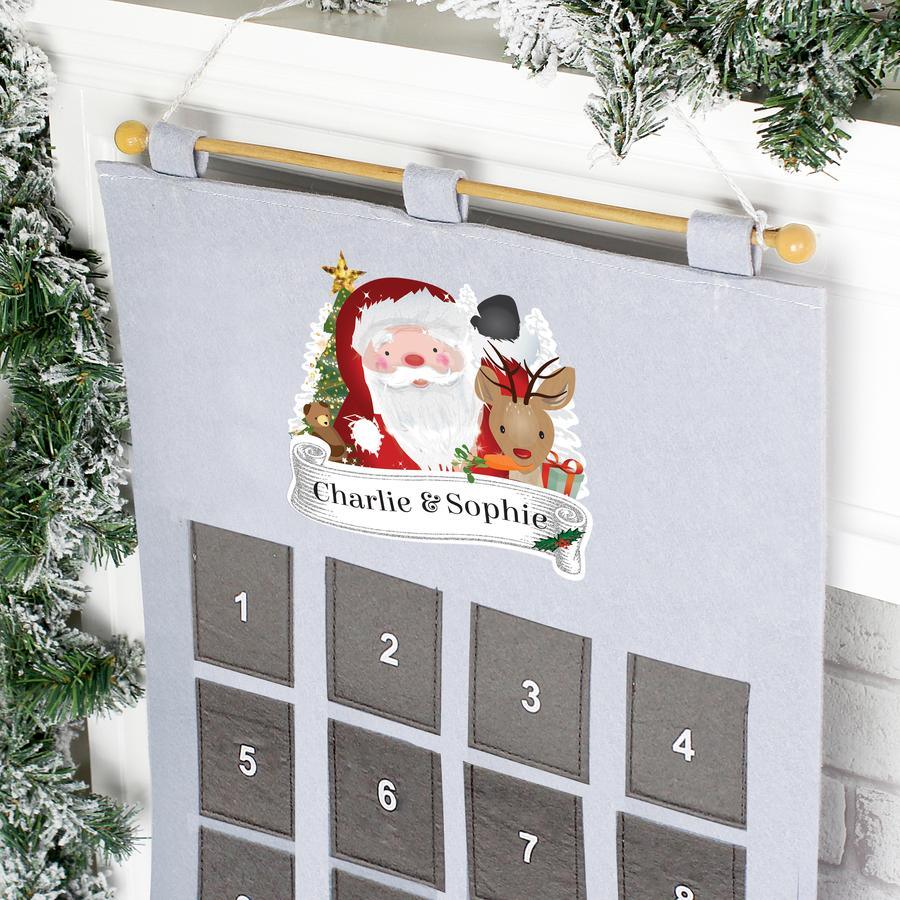 Personalised Pocket Santa Felt Advent Calendar In Silver Grey