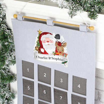 Personalised Pocket Santa Felt Advent Calendar In Silver Grey