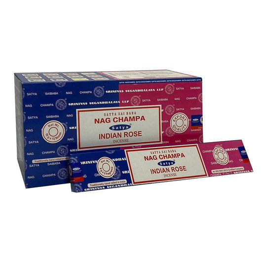 12 Pack of Combo Satya Incense Sticks - Nag Champa Indian Rose