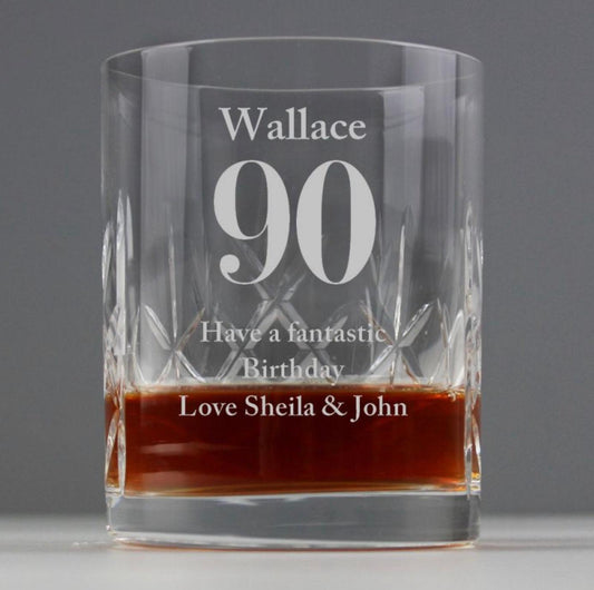 Personalised 90th Birthday Cut Crystal Tumbler Glass