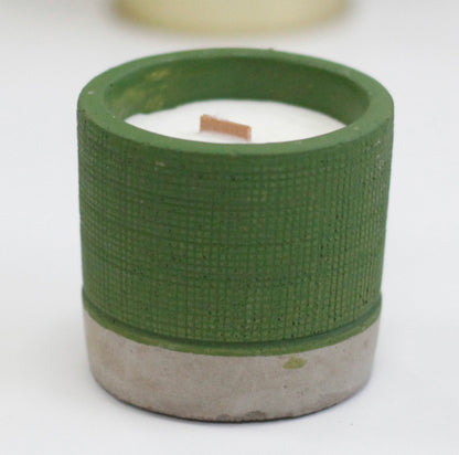 Concrete Wooden Wick Medium Candle Pot - Green - Sea Moss & Herbs