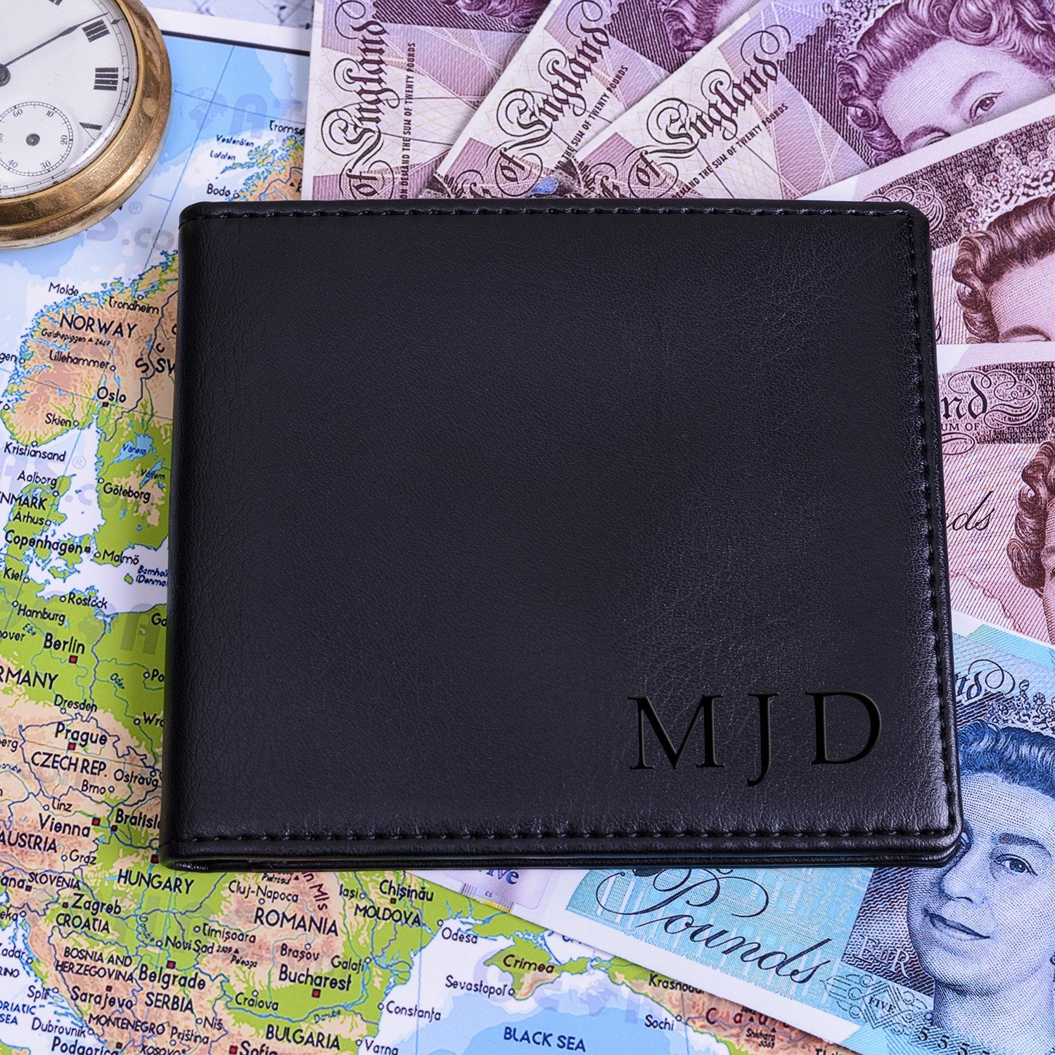 Personalised Black Wallet with Initials