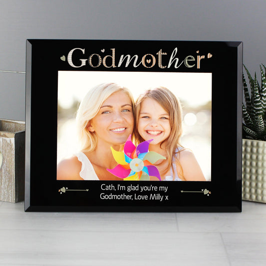 Personalised Godmother Black Glass Photo Frame 7x5