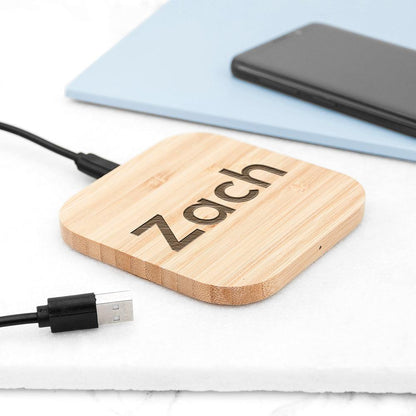 Personalised Bamboo Wireless Charger Pad