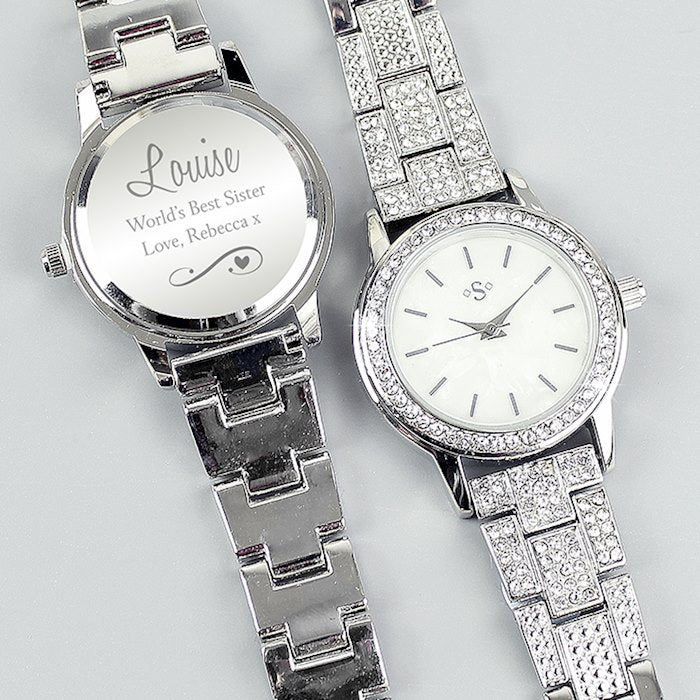 Personalised Swirls & Hearts Diamante Ladies Watch From Pukkagifts.uk