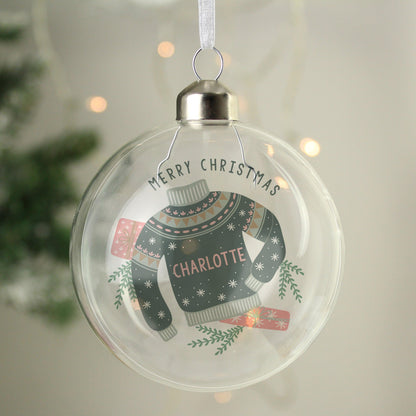 Personalised Cosy Jumper Christmas Glass Bauble