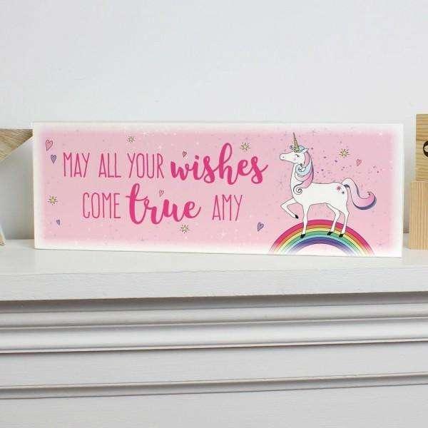 Personalised Unicorn Wooden Block Sign - Myhappymoments.co.uk