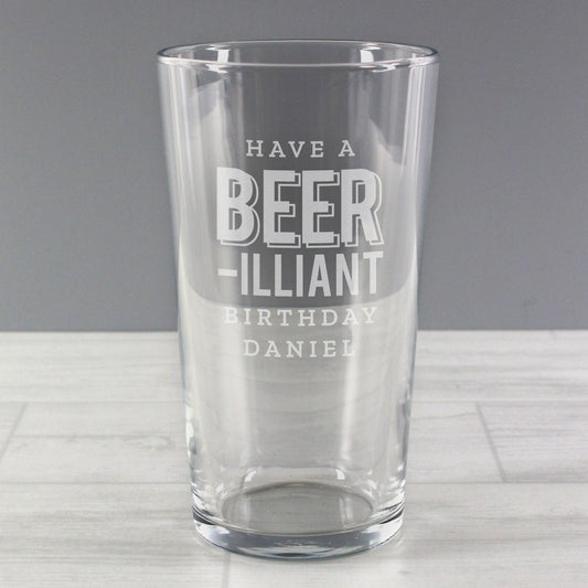 Personalised Beer-Rilliant Birthday Pint Glass