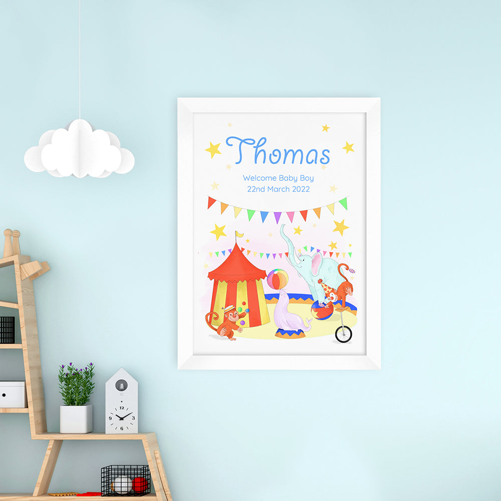 Personalised Circus Fun White Framed Print