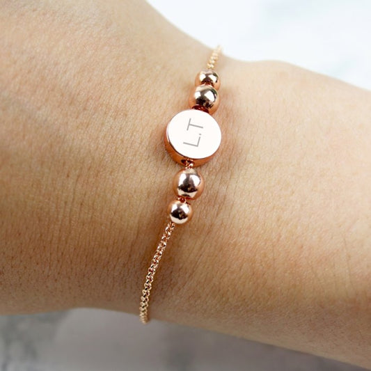 Personalised Rose Gold Plated Initials Disk Bracelet - Myhappymoments.co.uk