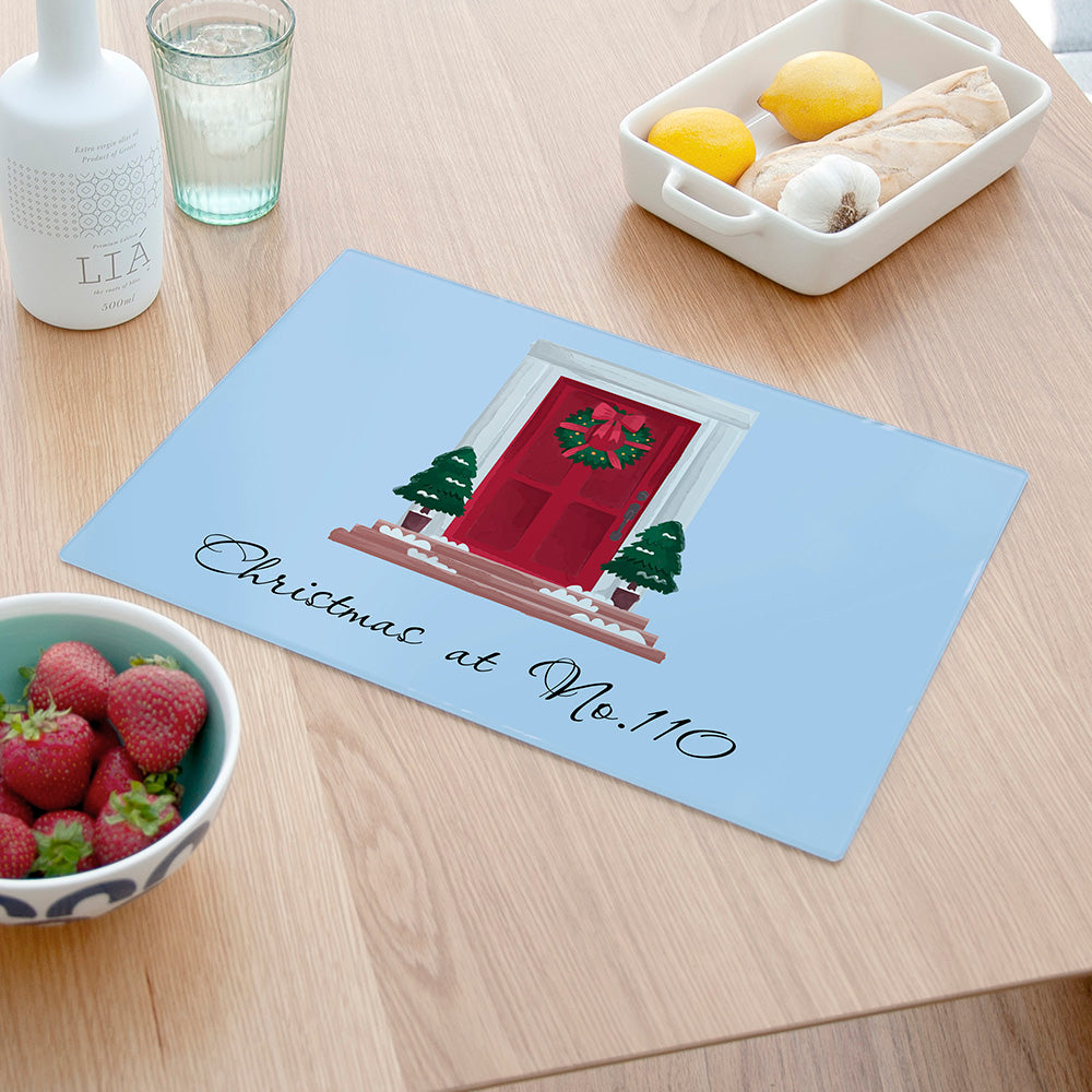 Personalised Christmas Door Number Rectangular Glass Chopping Board