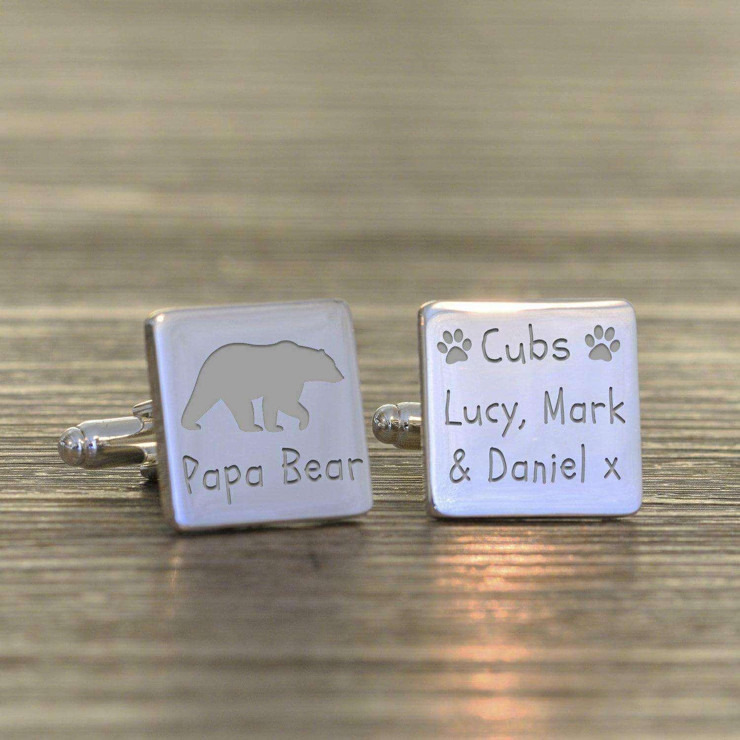 Personalised Papa Bear Cufflinks - Myhappymoments.co.uk