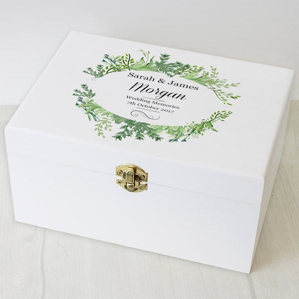 Personalised Fresh Botanical White Wooden Keepsake Box