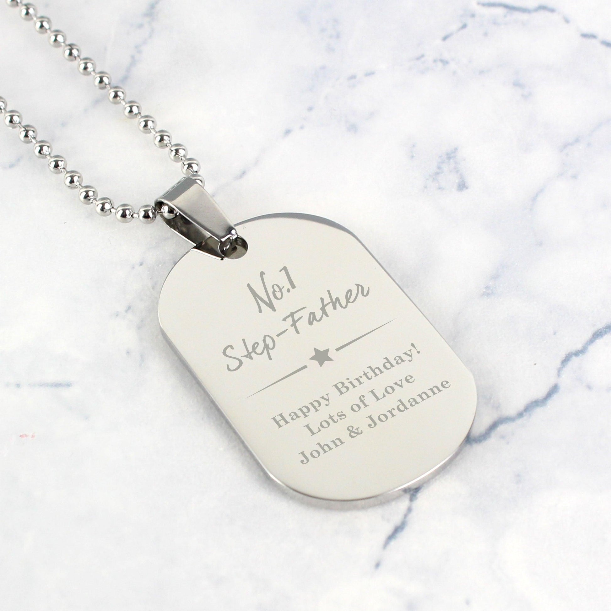 Personalised No.1 Step Father Dog Tag Necklace - Myhappymoments.co.uk