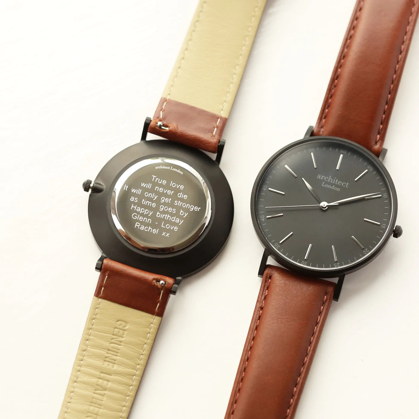 Personalised Men's Architect Minimalist Watch With Walnut Strap