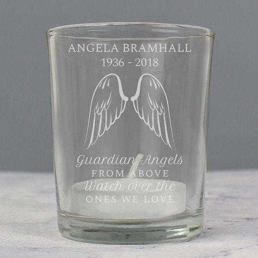 Personalised Guardian Angel Wings Votive Candle Holder - Myhappymoments.co.uk