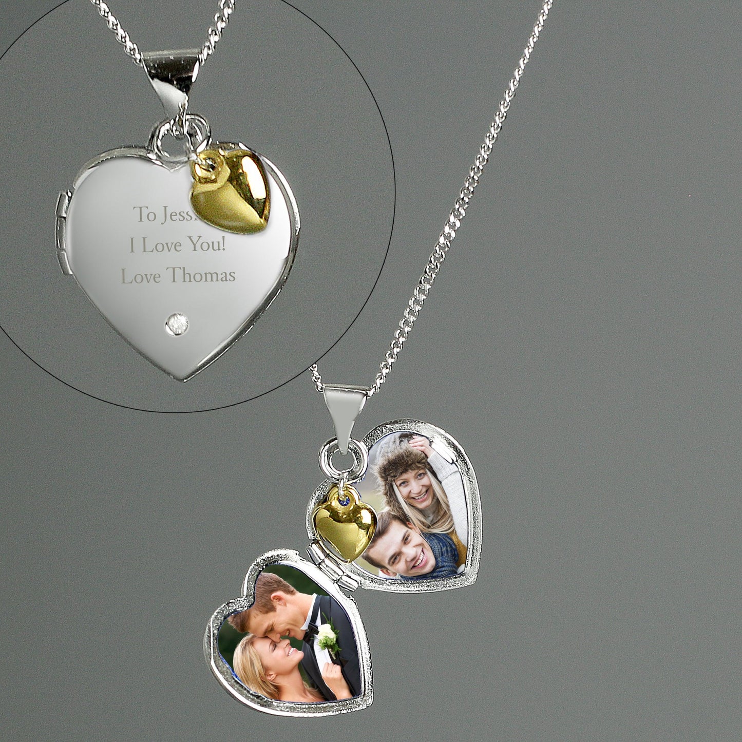 Personalised Sterling Silver, Gold & Diamond Heart Locket Necklace - Myhappymoments.co.uk