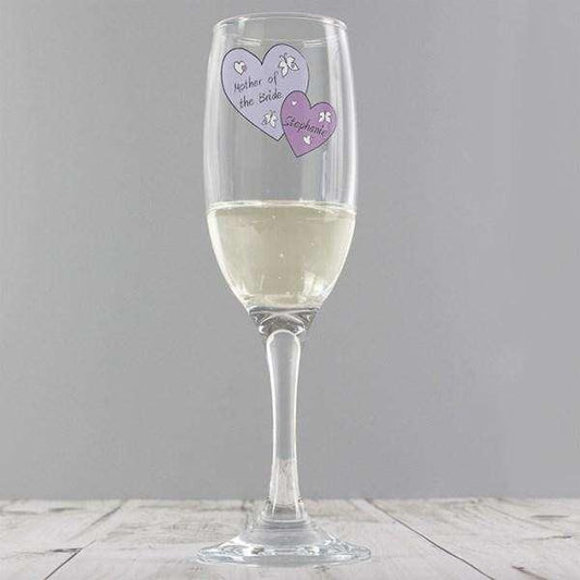 Personalised Butterfly Hearts Wedding Flute Glass - Myhappymoments.co.uk