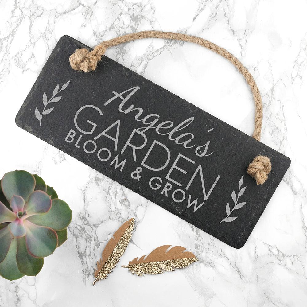 PERSONALISED OUR GARDEN SLATE HANGING SIGN