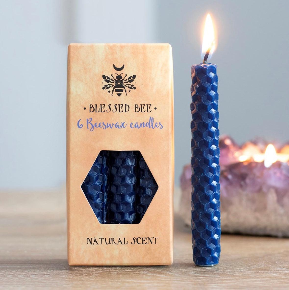 Pack of 6 Blue Beeswax Spell Candles