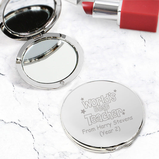 Personalised Worlds Best Teacher Round Compact Mirror