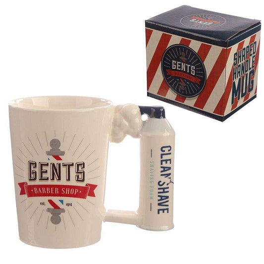 Shaving Foam Shaped Handle Ceramic Mug with Barber Shop Decal - Myhappymoments.co.uk