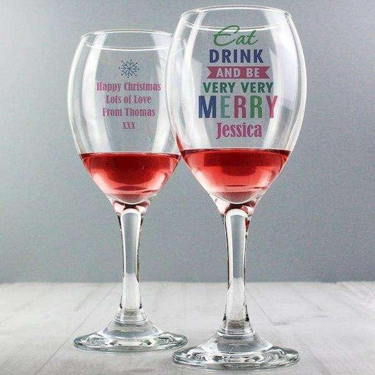 Personalised Eat Drink & Be Merry Wine Glass - Myhappymoments.co.uk