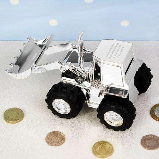 Personalised Engraved Silver Plated Digger Money Box - Myhappymoments.co.uk