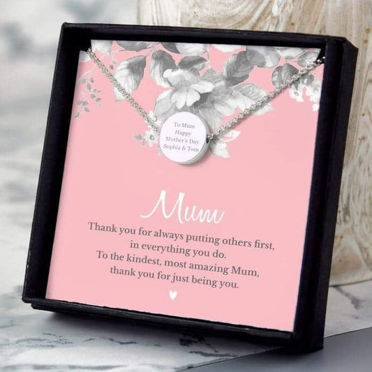 Personalised Mum Sentiment Silver Tone Necklace and Box - Myhappymoments.co.uk