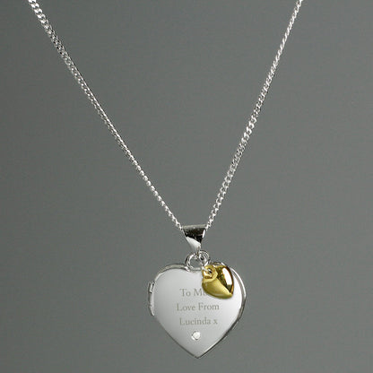 Personalised Sterling Silver, Gold & Diamond Heart Locket Necklace - Myhappymoments.co.uk