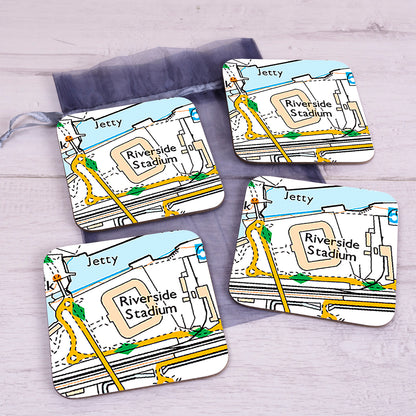 Football Club Stadium Map Set of 4 Coasters