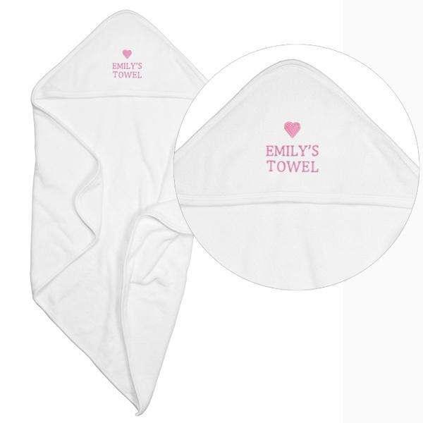 Personalised Pink Heart Baby Girl White Hooded Towel - Myhappymoments.co.uk