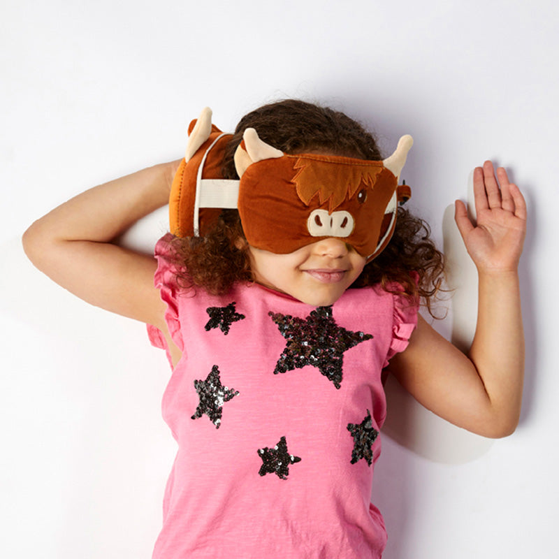 Relaxeazzz Highland Coo Cow Round Plush Travel Pillow & Eye Mask