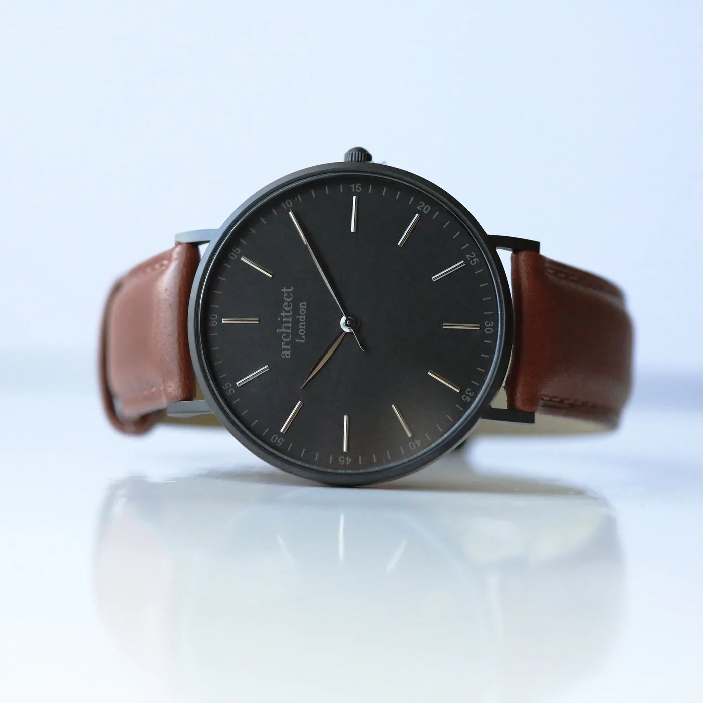 Personalised Men's Architect Minimalist Watch With Walnut Strap