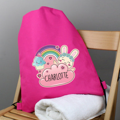 Personalised Cute Bunny Pink Swim & Kit Bag