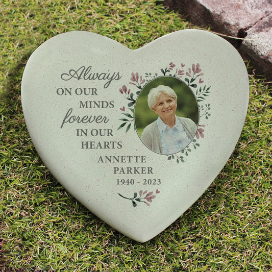 Personalised Floral Photo Upload Heart Memorial Grave Stone