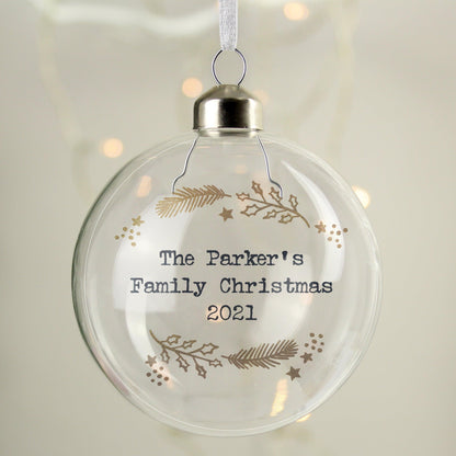 Personalised Gold Wreath Glass Bauble