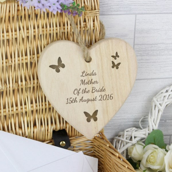 Personalised Butterfly Chunky Wooden Heart Decoration - Myhappymoments.co.uk