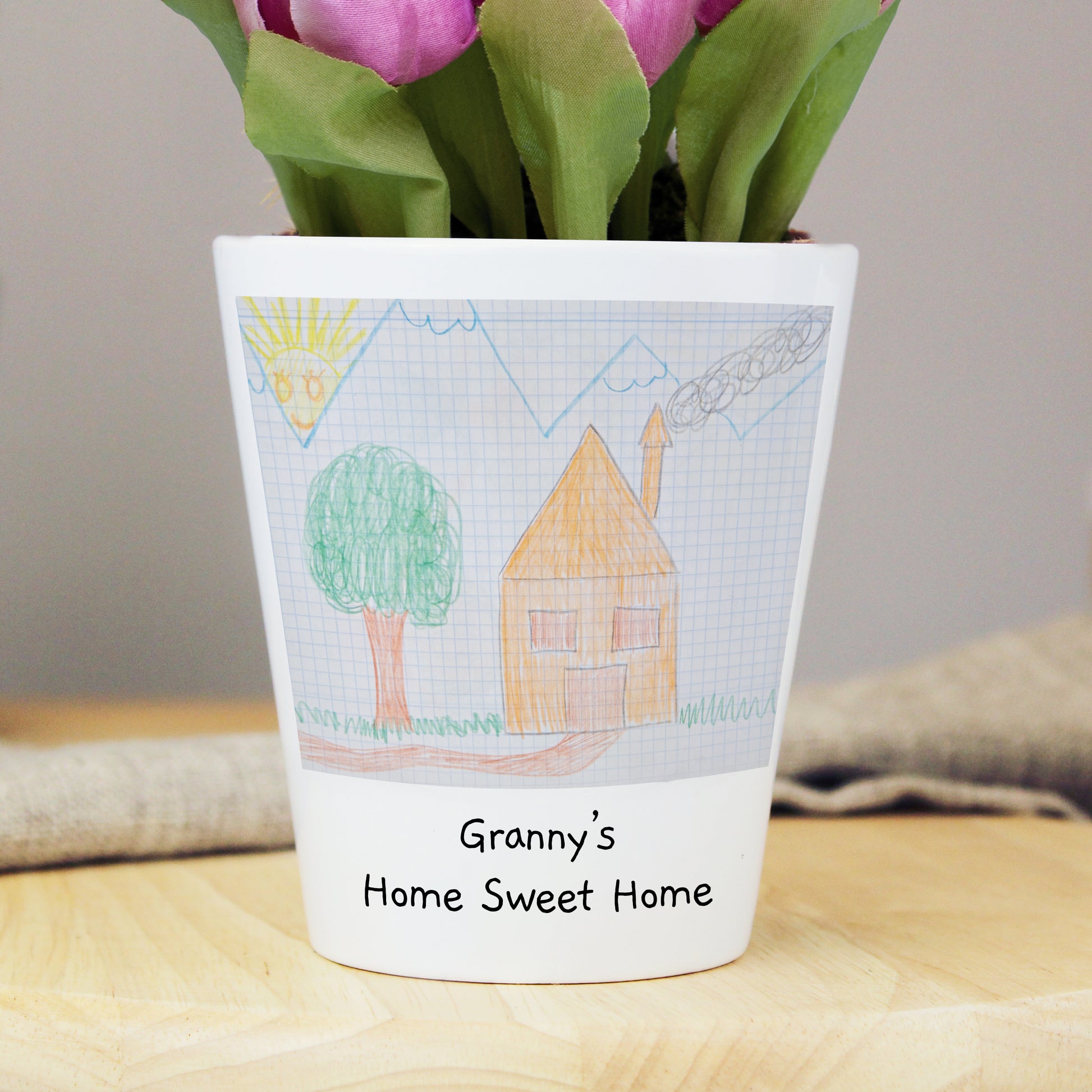 Personalised Childrens Drawing Photo Upload Plant Pot - Gift From Child