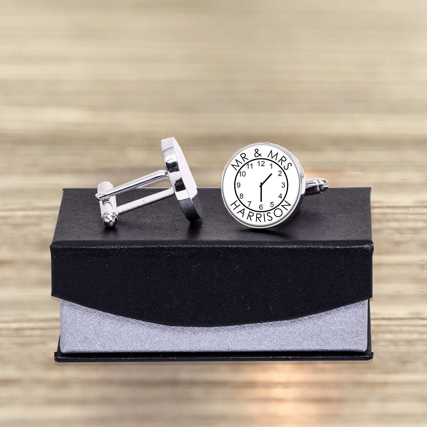 Personalised Mr & Mrs Time Clock Wedding Cufflinks - Myhappymoments.co.uk